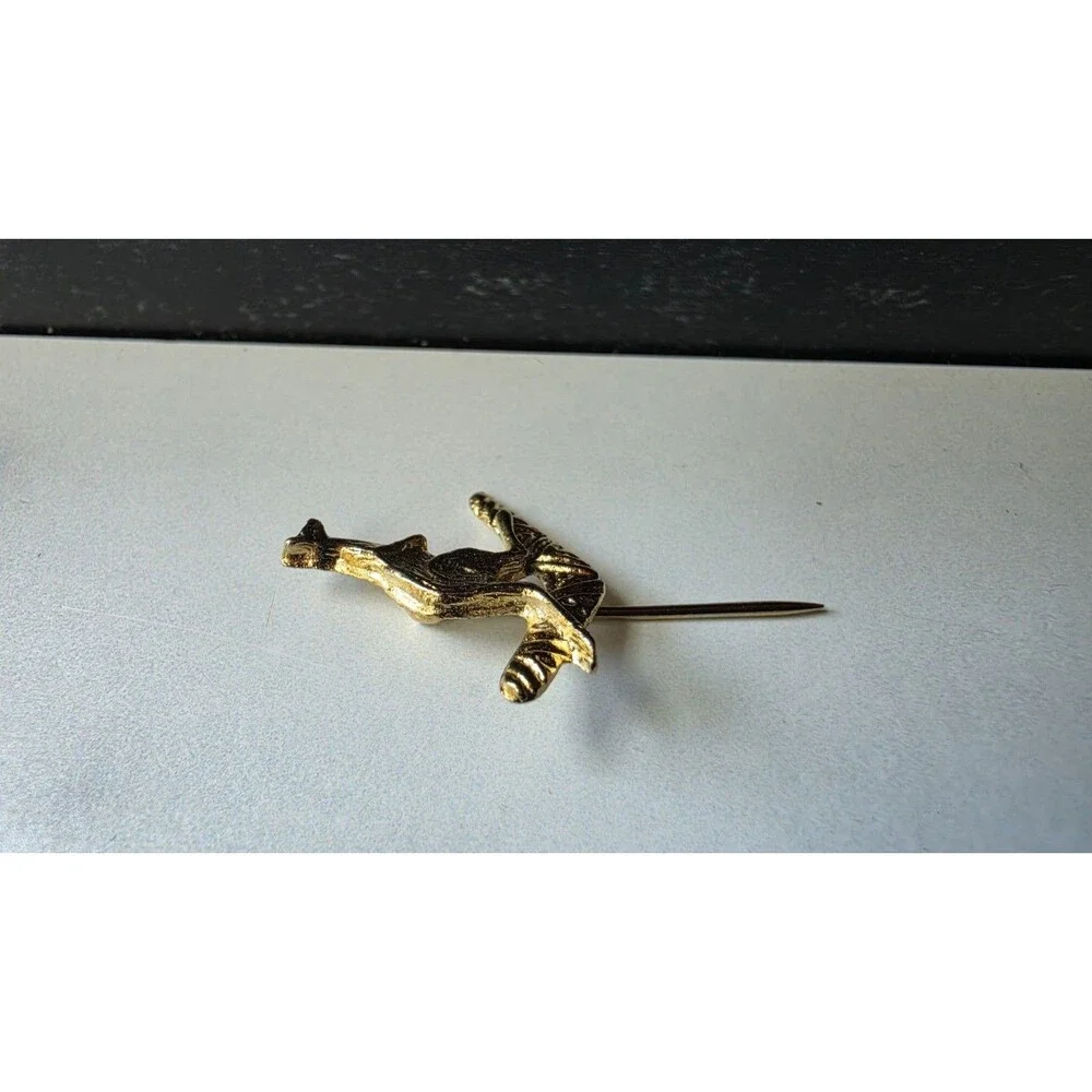 Kangaroo On Boomerang Gold Tone Metal Stick Pin Vintage READ Description